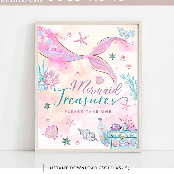 Mermaid Party Favor Sign Mermaid Birthday Party Under the Sea Treat Yourself to Some Treasures Sign Instant Download (Sold As-Is) 1328