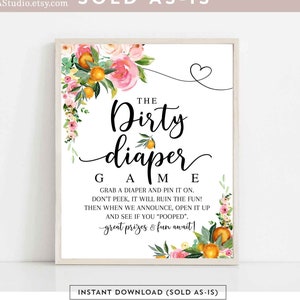 Orange Pink Floral Little Cutie The Dirty Diaper Game A Little Cutie is On The Way Baby Shower Game Games Digital Instant Download 906