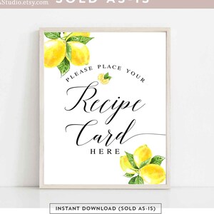 Placa de cartão de receita de limão para impressão 8x10 "5x7" limão casamento casal chá de panela decorações de mesa decoração sinal download instantâneo 290