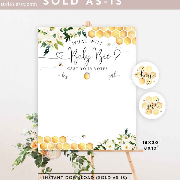 Bee Gender Reveal Boy or Girl Chart What Will Baby Bee He or She Cast Your Vote Sign Guess The Gender Sign Printable Instant Download 845V1