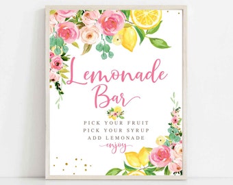 Pink Floral Lemon Lemonade Bar Sign Printable Citrus Lemon She Found Her Main Squeeze Bridal Shower Decor Sign Instant Download 157BR2