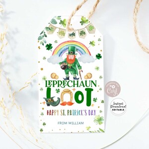 Editable St. Patrick&#39;s Day Tag Leprechaun Loot Tag Treat Bag Classroom School Kids Gift Tags Printable Instant Download 346 (7-2)