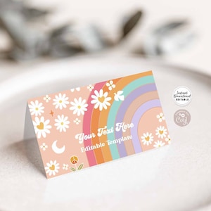 Cartão de aniversário dobrado rosa margarida arco-íris editável, buffet, etiqueta de comida, modelo de cartão de visita, download instantâneo 633K1 (2)