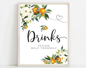 Orange Citrus Drink Table Drinks Sign White Floral Rustic A Little Cutie is on the Way Orange Table Decor Digital Instant Download 248V1