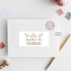 Editable Fall Pink Pumpkin 2x4&quot; Mailing Address Label Printable Avery Address Label Avery 58163 Editable Template Instant Download 29V7