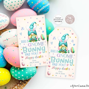 EDITABLE Personalized Easter Gnome Tag Printable There is Gnome Bunny Like You Preschool Classroom Tag Template Instant Download 03 (2-1)