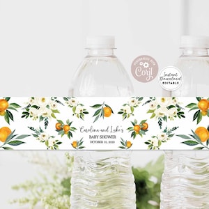 Editable Orange Citrus A Little Cutie Baby Shower Sprinkle Water Bottle Label Birthday Parade Decor Decoration Instant Download 248V1