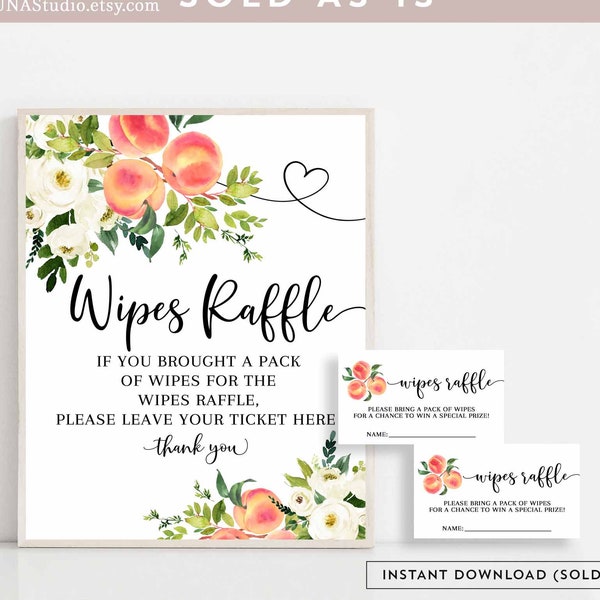 White Floral Peach Baby Wipes Raffle Sign and Ticket Sweet Peach On The Way Baby Shower Baby Sprinkle Games Instant Download 256V2