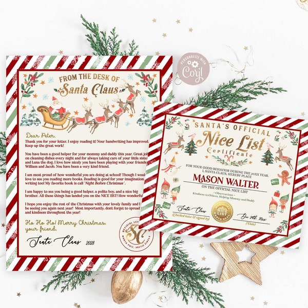 EDITABLE BUNDLE Approved Letter from Santa Approved Letter + Nice List Certificate Editable Template Printable Instant Download 215