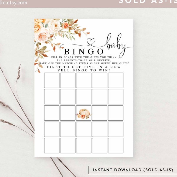 Fall Pumpkin Baby Bingo Game Fall Virtual Baby Shower Sprinkle Sip and See Game Printable Shower Game Digital Instant Download 29V4