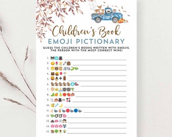 Fall Woodland Pumpkin Blue Truck Children's Book Emoji Pictionary Baby Book Emoji Game Baby Shower Games Printable Instant Download 1503V1