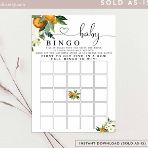 Naranja Citrus Baby Shower Bingo Juego Tarjeta Imprimible Little Cutie On The Way Baby Shower Baby Sprinkle Juegos Descarga Instantánea 248V1