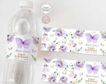 Bearbeitbare Lila Lavendel Lilie Schmetterling Geburtstag Party Decor Wasserflasche Etikett Geburtstag Decor Dekoration Sofort Download 554KID