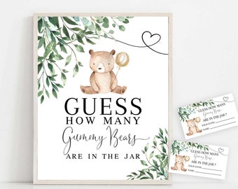 Greenery Gender Neutral Guess Bear How Many Cookies Are In The | Etsy