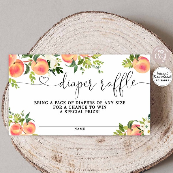 Editable Little Peach Baby Shower Diaper Raffle Ticket White Floral Peach Diaper Raffle Card Printable Template Instant Download 256V2
