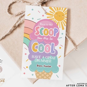 Apprezzamento dell'insegnante di gelato modificabile Fine anno estivo Ultimo giorno di scuola Dolcetti in classe Tag Tag Modello stampabile digitale 810 (8-7)