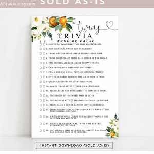 Orange Twins Trivia Citrus Baby Shower Trivia Game Printable Little Cutie On The Way Baby Shower Baby Sprinkle Games Instant Download 248V1