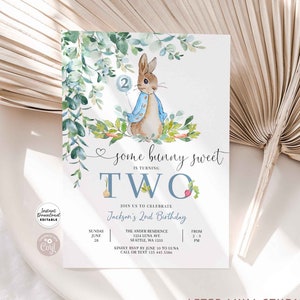 Modificabile Peter Rabbit 2 ° compleanno Invito Ragazzo Coniglietto Peter Rabbit 1 ° Compleanno Invito Modello stampabile Download istantaneo 1455K1 (2)