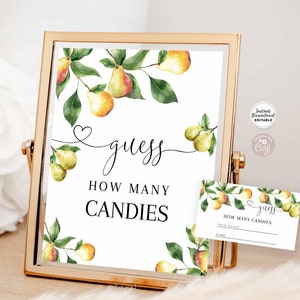 MODIFICABILI Rustic Pear Indovina quante carte da gioco Greenery PEARfit Match Bridal Shower Games Modello stampabile Scarica 257BR