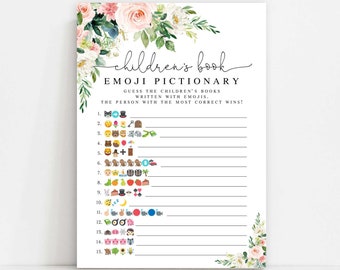 Greenery Blush Pink Floral Children's Book Emoji Baby Book Emoji Pictionary Virtual Baby Shower Printable Games Instant Download 358V2