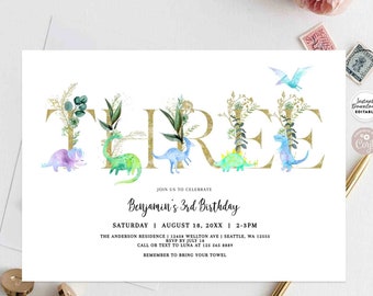 Editable 3rd Birthday Boy Dino Dinosaur Birthday Invitation Dino Party Invite Invitation Printable Template Instant Download 438K1 (3)