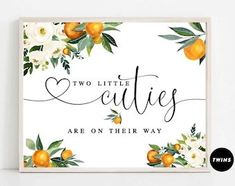 Orange TWIN Citrus Two Little Cuties are on their Way Art Print Orange Theme Baby Shower Baby Sprinkle Brunch Decor Instant Download 248V1
