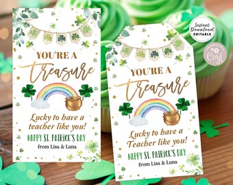 Editable Teachers St. Patrick Day Gift Tag Customer Teacher Friend Treasure Tag Teacher Appreciation Tags Printable Instant Download 346 (3)