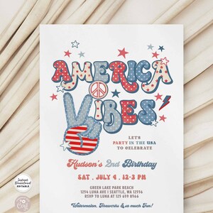 Editable ANY AGE Retro 4th of July Birthday Invitation Boy Groovy America Vibes Birthday Party In The USA Invites Instant Download 657K1 (2)