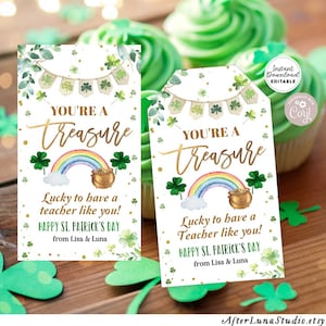 Editable Teachers St. Patrick Day Gift Tag Customer Teacher Friend Treasure Tag Teacher Appreciation Tags Printable Instant Download 346 (3)