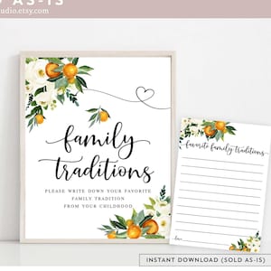 Orange Citrus Family Traditions Sign and Card White Floral Rustic A Little Cutie is on the Way Orange Games Printable Instant Download 248V1