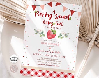Editable Strawberry Baby Shower Invitation Berry Sweet Baby Shower Invite  Berry Sweet Baby Shower Invite Printable 236V1 1 -  Denmark