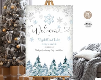 Editable ANY EVENT Blue Winter Snowflake Baby Bridal Wedding Shower Welcome Yard Sign 24x36 18x24 16x20 Instant Download 120V1 (2)