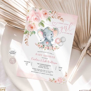 EDITABLE Blush Pink Rose Gold Elephant Baby Shower Invitation Girl Baby Elephant Invite Printable Template Instant Download 288V1 (2)