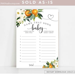 Orange Citrus Name That Song Baby Game A Little Cutie On The Way Virtual Baby Shower Sprinkle Game Printable Instant Download 248V1