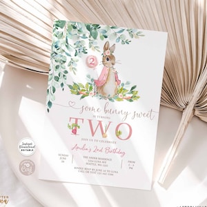 Editable 2nd Flopsy Pink Peter Rabbit Birthday Invitation Easter Bunny Girl Birthday Invite Printable Template Instant Download 1455K2 (2)