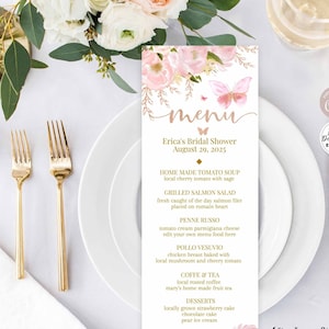 Bearbeitbar JEDE EREIGNIS Rose Gold Rosa Schmetterling Baby Brautdusche Taufe Geburtstag Bearbeitbare Menü Druckbare Vorlage Sofort-Download 1406
