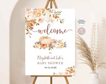 Editable Fall Pumpkin Baby Shower Sprinkle Welcome Sign 24x36 18x24 16x20 Yard Sign Template Instant Download 29V4 (3)