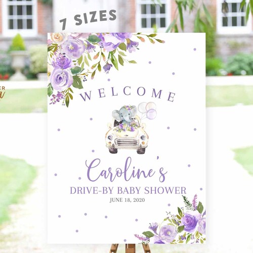 Editable Drive by Baby Shower Invitation Girl Purple Lavender Etsy