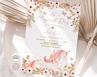 Editierbare ANY AGE Zauberhafte Einhorn Geburtstagseinladung Einhorn Florale Fee Geburtstag Einladung Instant Download 449K1 (1)