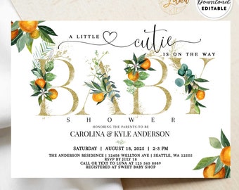 Editable A Little Cutie is on the Way Orange Gender Neutral Couple Baby Shower Invitation Invites Template Instant Download 160V1 (4)