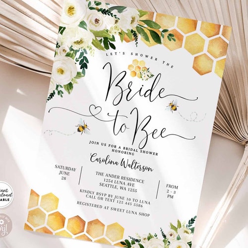 Editable Bride to Bee Bridal Shower Invitation Honey Bee Etsy