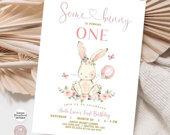 Editable ANY AGE Bunny Birthday Invitation Some Bunny is One Birthday Invitation Easter Bunny Invite Template Instant Download 674K2 (1)