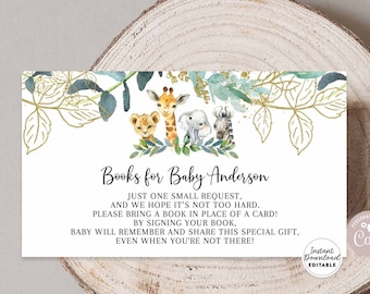Editable Safari African Animal Baby Shower Personalized Gender Neutral Book Request Bring A Book Instead of Card Template Editable AL20