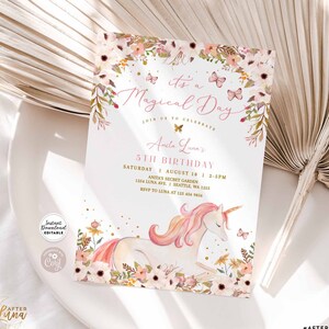 Editable ANY AGE Enchanted Magical Unicorn Birthday Invitation Unicorn Floral Fairy Birthday Invite Instant Download 449K1 (1)