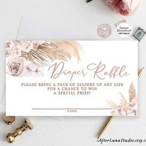Editable Pampas Grass Boho Boho Diaper Raffle Tropical Baby Shower Diaper Raffle Ticket Insert Raffle Card Instant Download 212V1