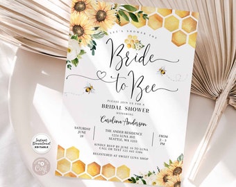 Editable Sunflower Bride to Bee Rustic Bridal Wedding Couple Shower Invitation Bee Invite Printable Template Instant Download 846BR1 (2)