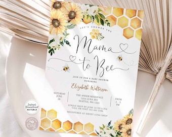 Editable Sunflower Bee Mama to Bee Baby Shower Invitation Gender Neutral Baby Shower Invite Printable Template Instant Download 846V1 (4)