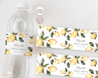 Editable Lemon She Found Her Main Squeeze Bridal Shower Water Bottle Label Decor Decoration Label Template Instant Download 237BR