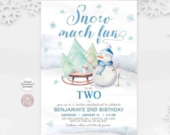 Editable ANY AGE Snowman Boy Snow Much Fun Birthday Invitation Winter Wonderland Birthday Invite Template Instant Download 57K1 (2)