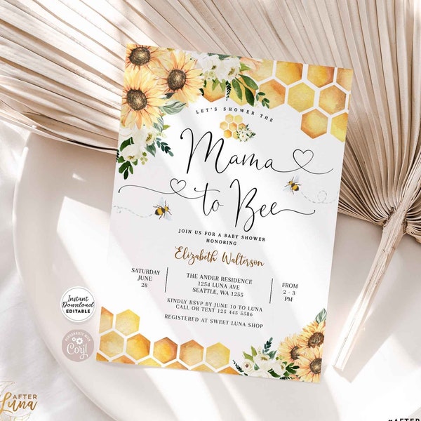 Editable Sunflower Bee Mama to Bee Baby Shower Invitation Gender Neutral Baby Shower Invite Printable Template Instant Download 846V1 (4)